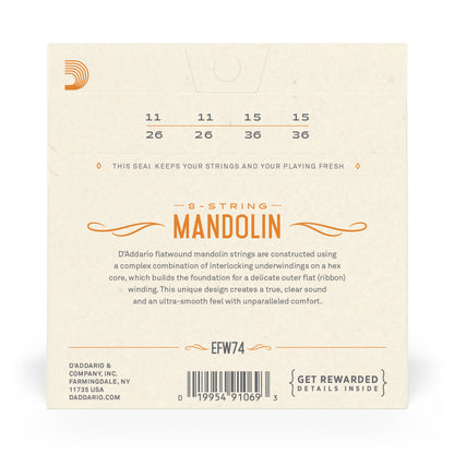 D'Addario EFW74 Flatwound Mandolin Strings, Stainless Steel, Medium, 11-36