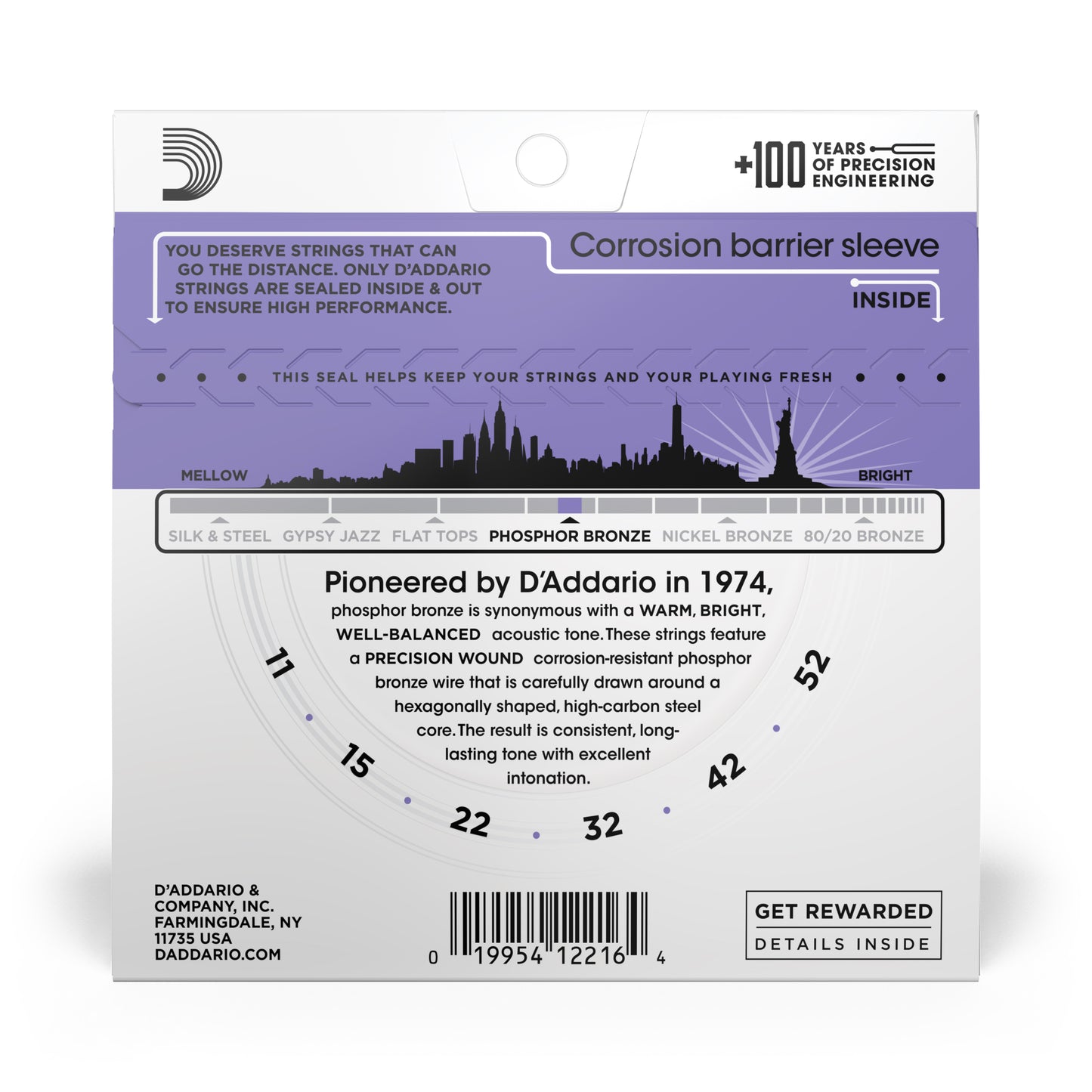 D'Addario EJ26 Phosphor Bronze, Custom Light, 11-52