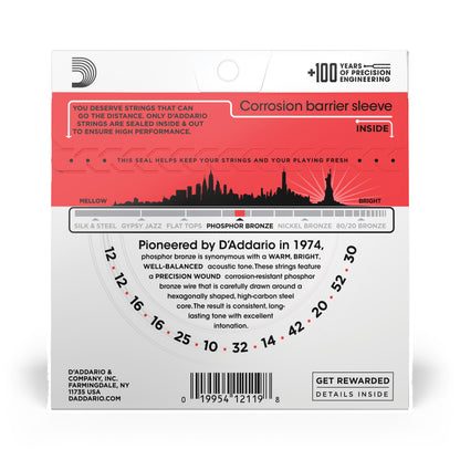 D'Addario Medium 12-String, Phosphor Bronze Acoustic Guitar Strings, 12-52, EJ39