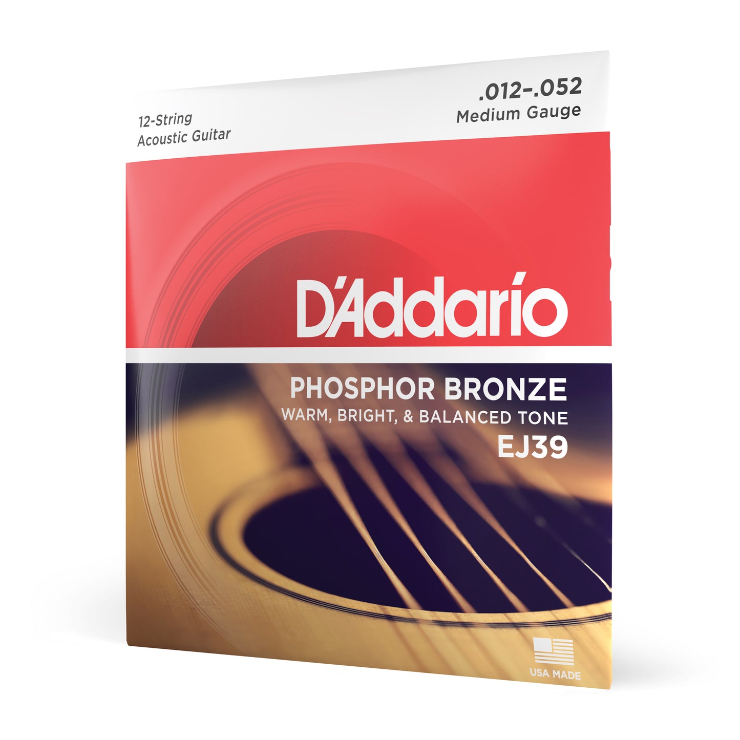 D'Addario Medium 12-String, Phosphor Bronze Acoustic Guitar Strings, 12-52, EJ39