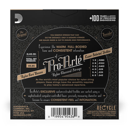 D'Addario EJ45-3D Normal Tension, Pro-Arté Nylon Classical Guitar Strings 3-Pack