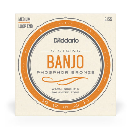 D'Addario EJ55 5-String Banjo Strings, Phosphor Bronze, Medium, 10-23