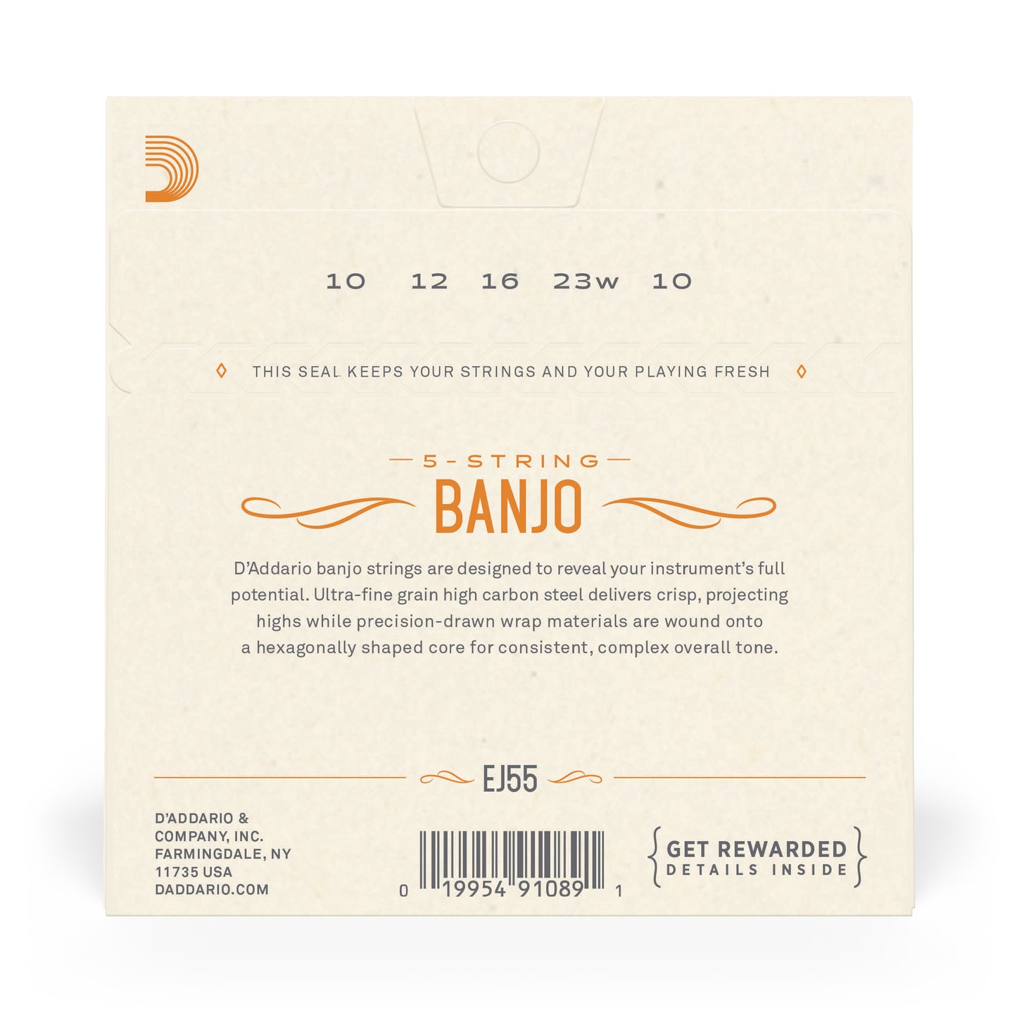 D'Addario EJ55 5-String Banjo Strings, Phosphor Bronze, Medium, 10-23