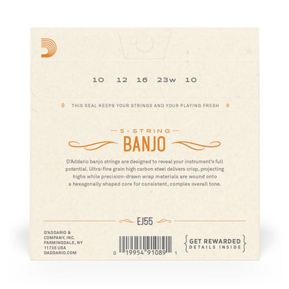 D'Addario EJ55 5-String Banjo Strings, Phosphor Bronze, Medium, 10-23