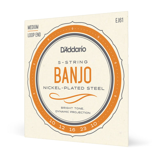 D'Addario EJ61 5-String Banjo Strings, Nickel, Medium 10-23