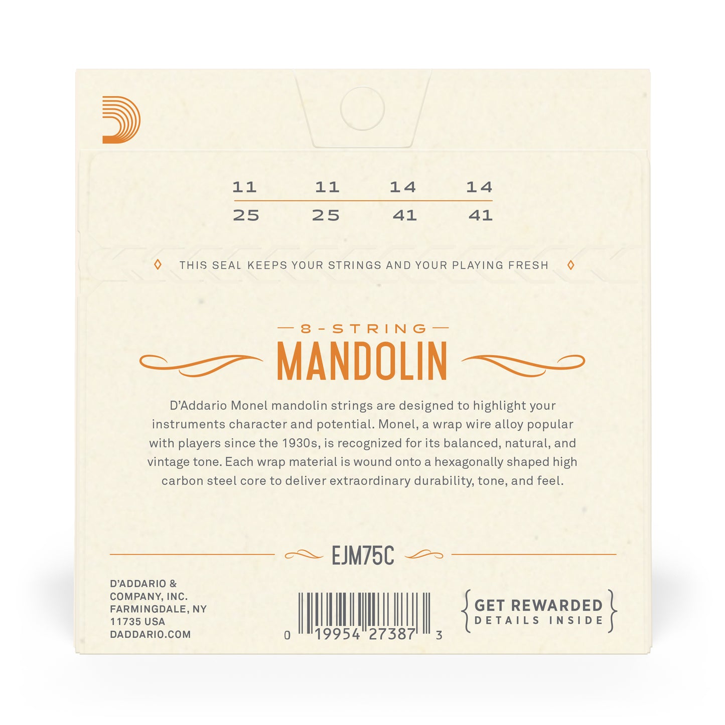 D'Addario EJM75C Monel Mandolin Strings, Medium Plus, 11-41