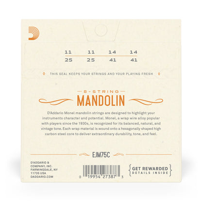 D'Addario EJM75C Monel Mandolin Strings, Medium Plus, 11-41