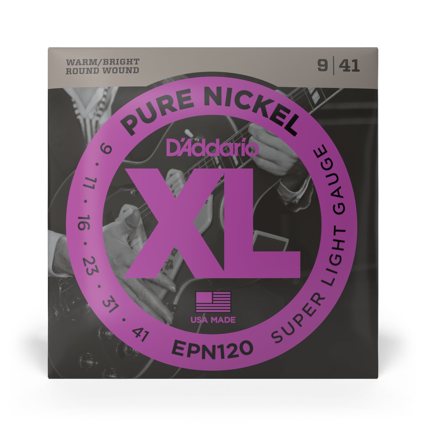 D'Addario EPN120 Pure Nickel Electric Guitar Strings, Super Light, 9-41