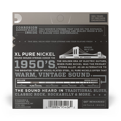 D'Addario EPN120 Pure Nickel Electric Guitar Strings, Super Light, 9-41