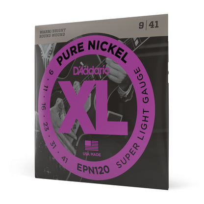 D'Addario EPN120 Pure Nickel Electric Guitar Strings, Super Light, 9-41