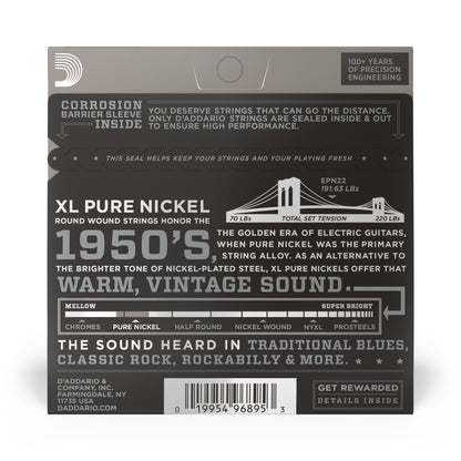 D'Addario EPN22 Jazz Medium, XL Pure Nickel Electric Guitar Strings, 13-56