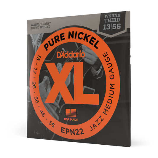 D'Addario EPN22 Jazz Medium, XL Pure Nickel Electric Guitar Strings, 13-56