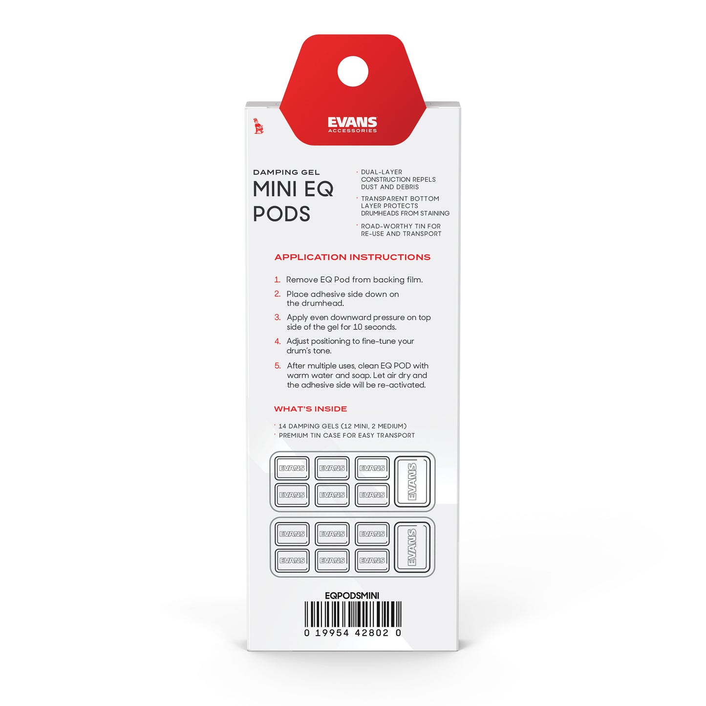 EVANS Mini EQ Pods Drum Head Damper Gels, Reusable, Pack of 14, EQPODSMINI