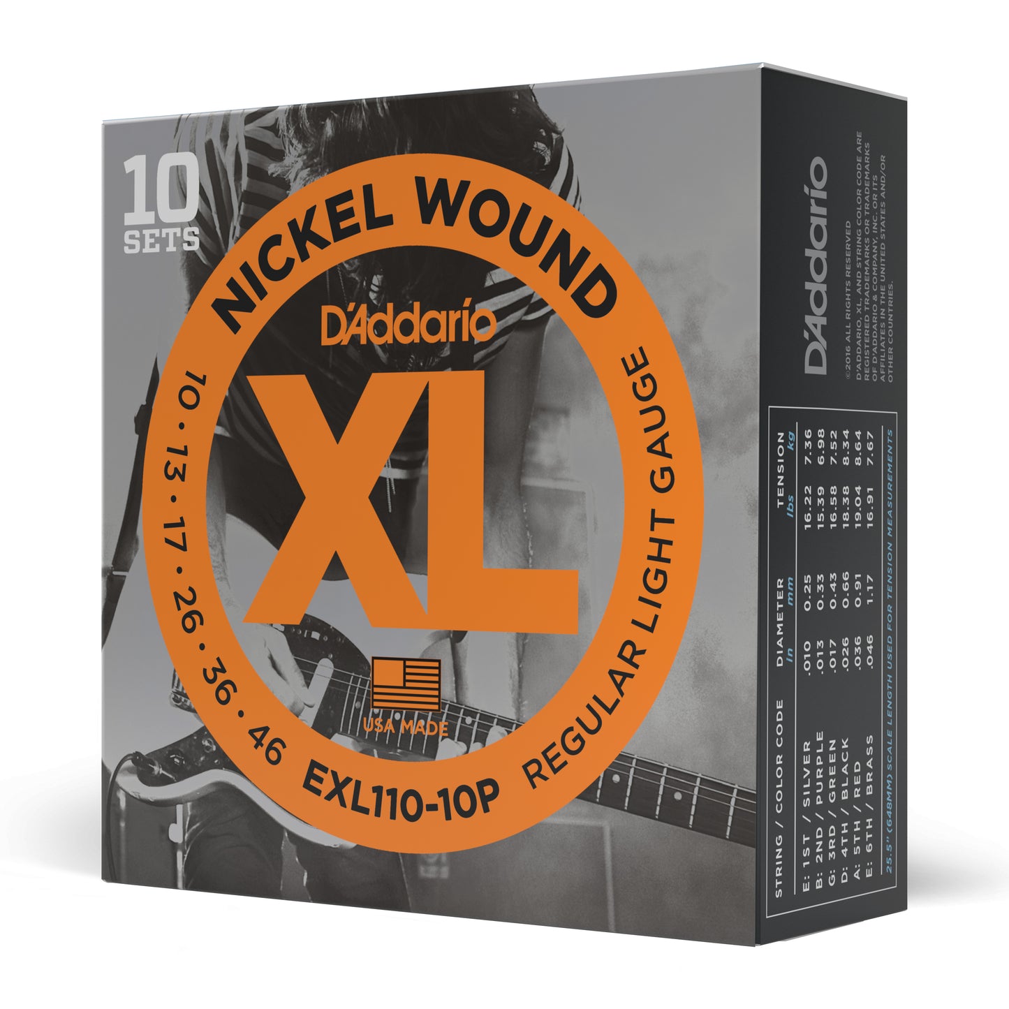 D'Addario EXL110-10P Nickel Wound Light Electric Guitar Strings, 10-46, 10 Sets