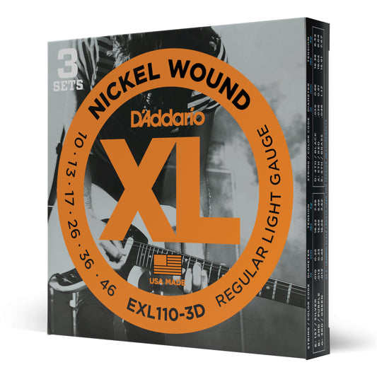 D'Addario EXL110-3D Regular Light Gauge Electric Guitar Strings 10-46, 3 PACK