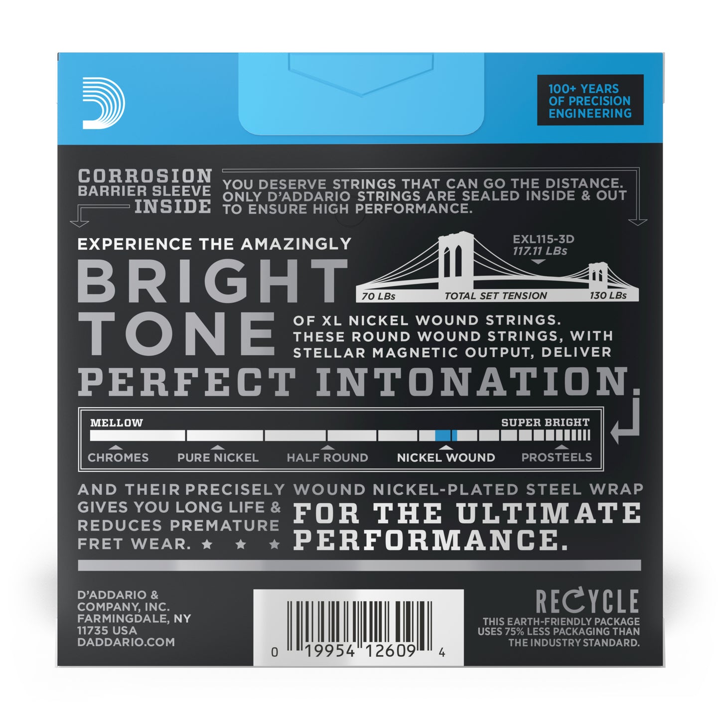 D'Addario EXL115-3D Medium, XL Nickel Electric Guitar Strings 3-Pack, 11-49