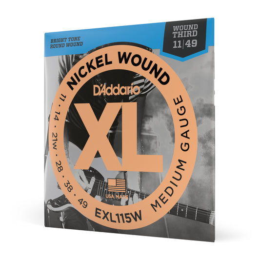 D'Addario EXL115W Nickel Wound, Medium/Blues-Jazz Rock, Wound 3rd, 11-49