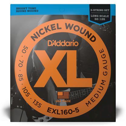 D'Addario EXL160-5 Medium 5-String, Long Scale, XL Nickel Bass Strings, 50-135
