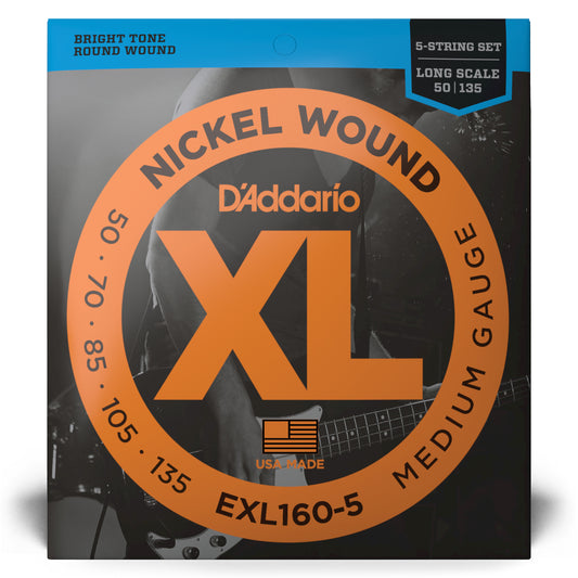 D'Addario EXL160-5 Medium 5-String, Long Scale, XL Nickel Bass Strings, 50-135