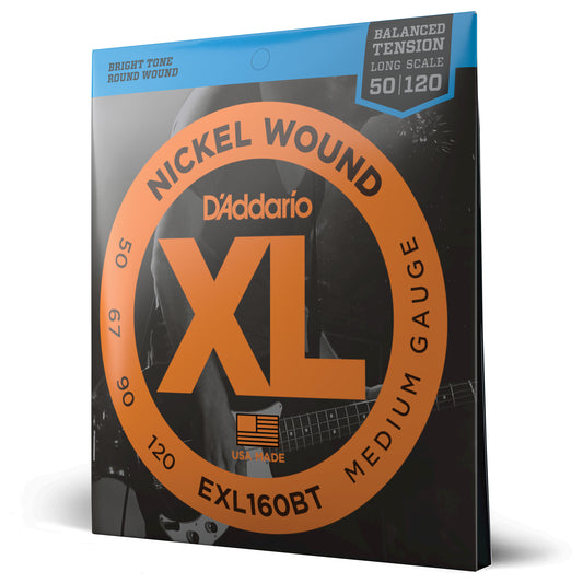 D'Addario EXL160BT Nickel Wound Bass Guitar Strings, Balanced Tension Medium, 50-120, Long Scale