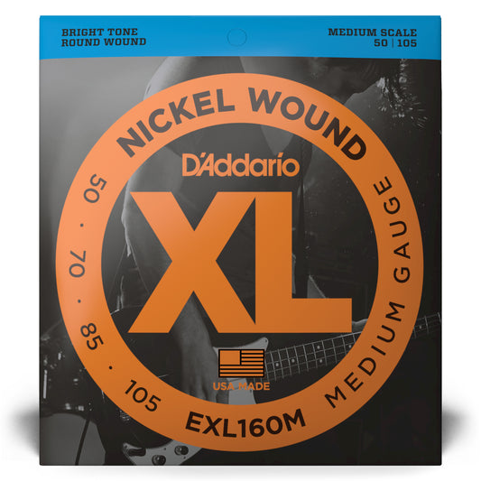 D'Addario EXL160M Medium, Medium Scale, XL Nickel Bass Strings, 50-105