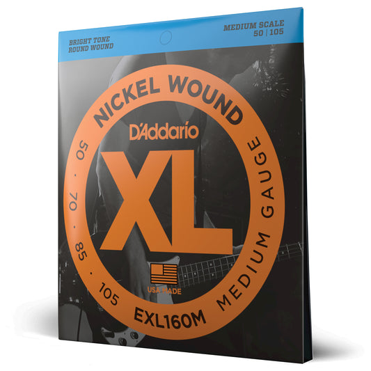 D'Addario EXL160M Medium, Medium Scale, XL Nickel Bass Strings, 50-105