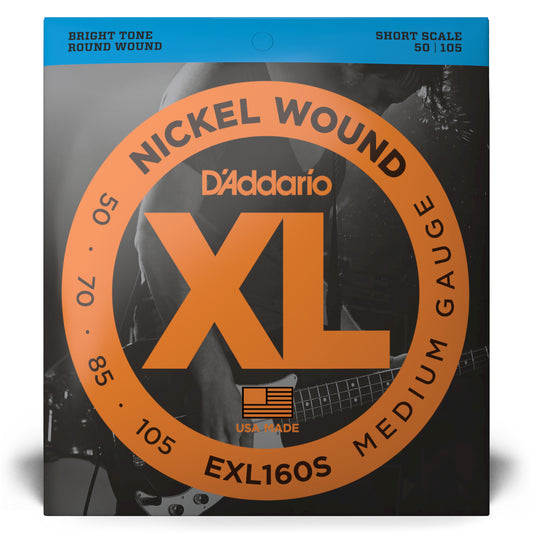 D'Addario EXL160S Medium, Short Scale, XL Nickel Bass Strings, 50-105