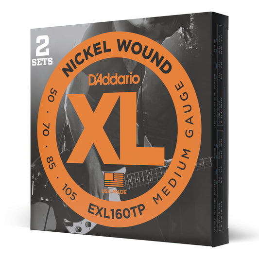 D'Addario EXL160TP 2-Pack Medium, Long Scale, XL Nickel Bass Strings, 50-105