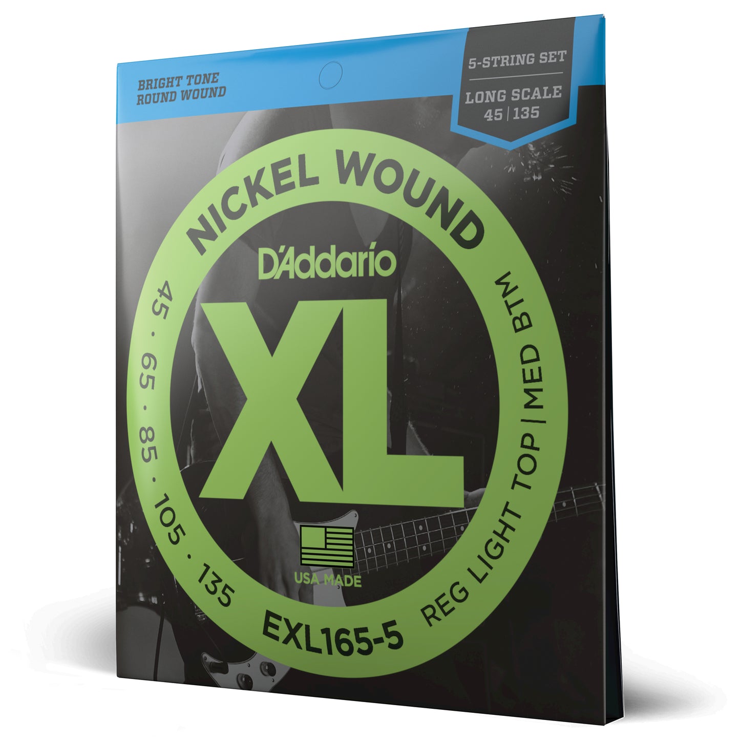 D'Addario EXL165-5 Regular Light Top/Medium Bottom 5-String, Long Scale, XL Nickel Bass Strings, 45-135