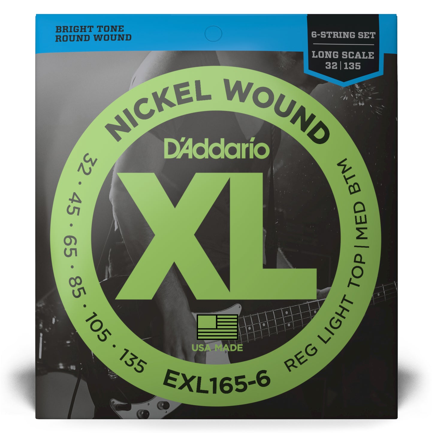 D'Addario EXL165-6 Regular Light Top/Medium Bottom 6-String, Long Scale, XL Nickel Bass Strings, 32-135