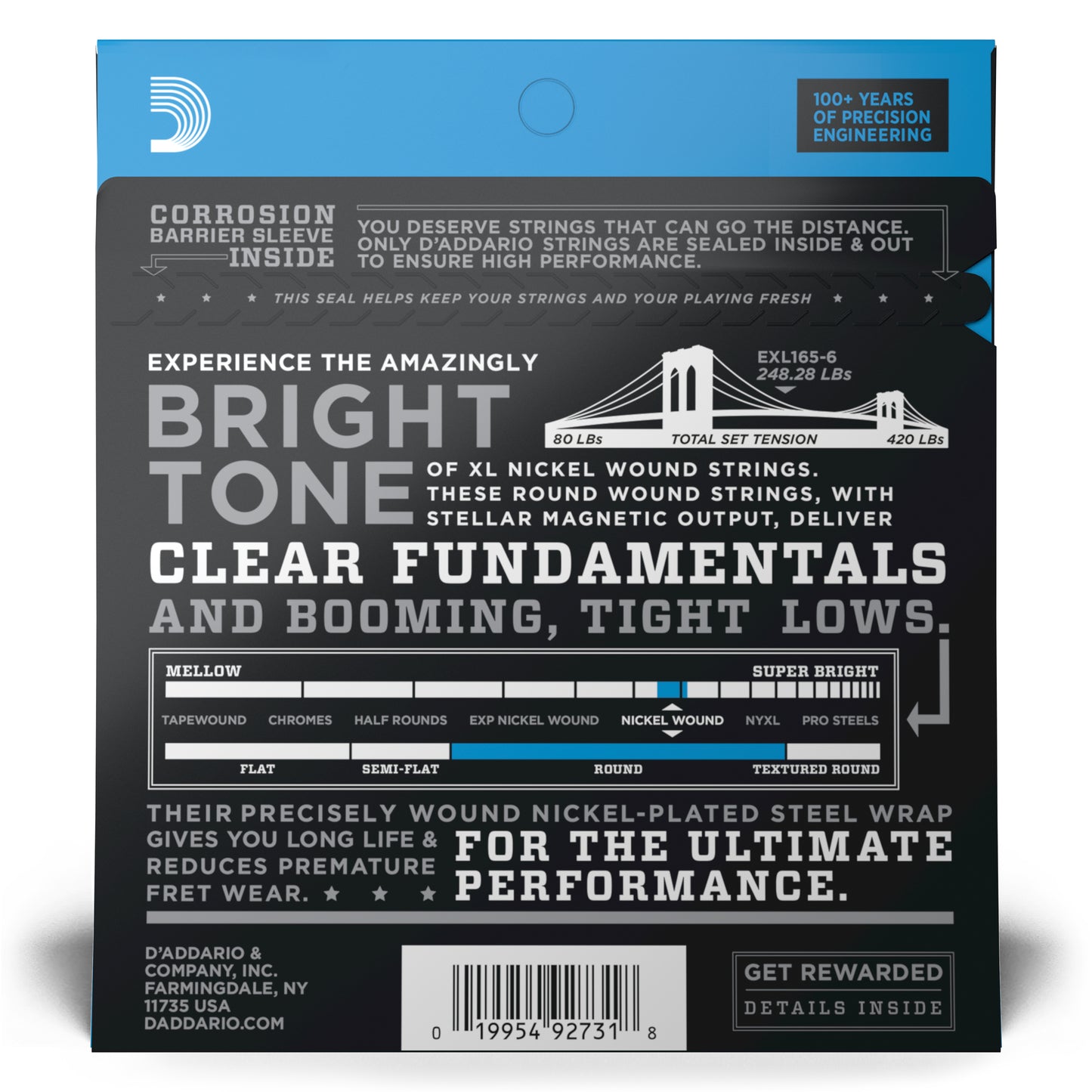 D'Addario EXL165-6 Regular Light Top/Medium Bottom 6-String, Long Scale, XL Nickel Bass Strings, 32-135