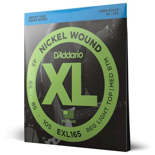 D'Addario EXL165 Regular Light Top/Medium Bottom, Long Scale, XL Nickel Bass Strings, 45-105