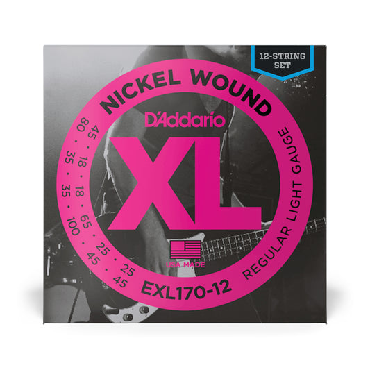 D'Addario EXL170-12 Regular Light 12-String, Long Scale, XL Nickel Bass Strings, 18-45