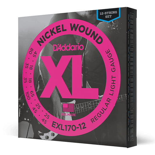 D'Addario EXL170-12 Regular Light 12-String, Long Scale, XL Nickel Bass Strings, 18-45