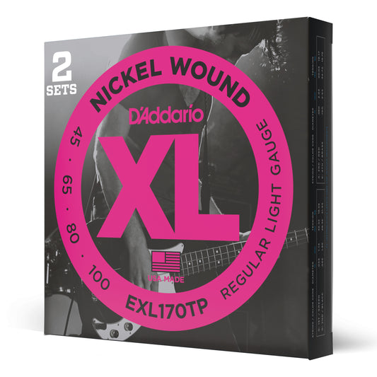 D'Addario EXL170TP 2-Pack Regular Light, Long Scale, XL Nickel Bass Strings, 45-100