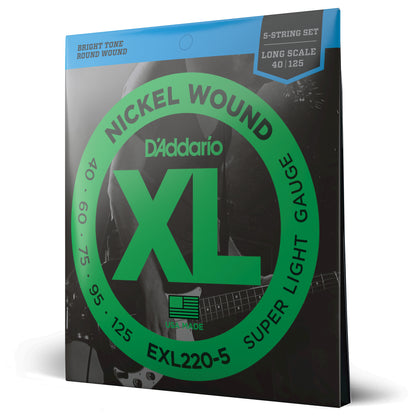 D'Addario Super Light 5-String, Long Scale, XL Nickel Bass Strings, 40-125