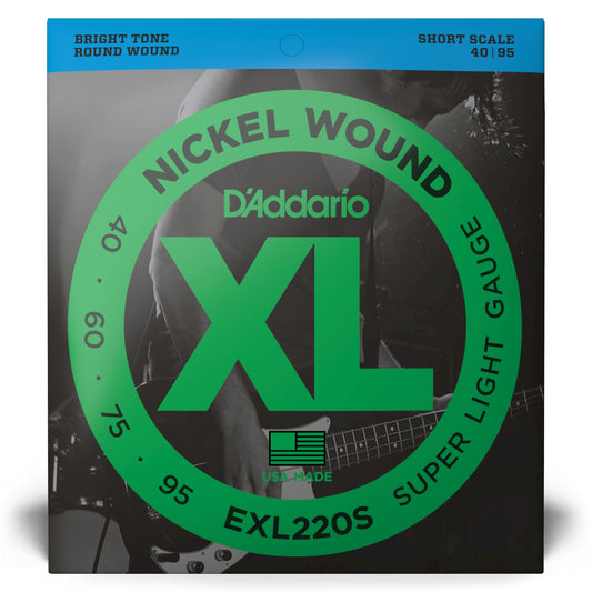 D'Addario EXL220S Super Light, Short Scale, XL Nickel Bass Strings, 40-95