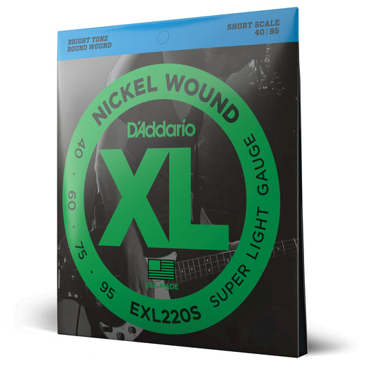 D'Addario EXL220S Super Light, Short Scale, XL Nickel Bass Strings, 40-95
