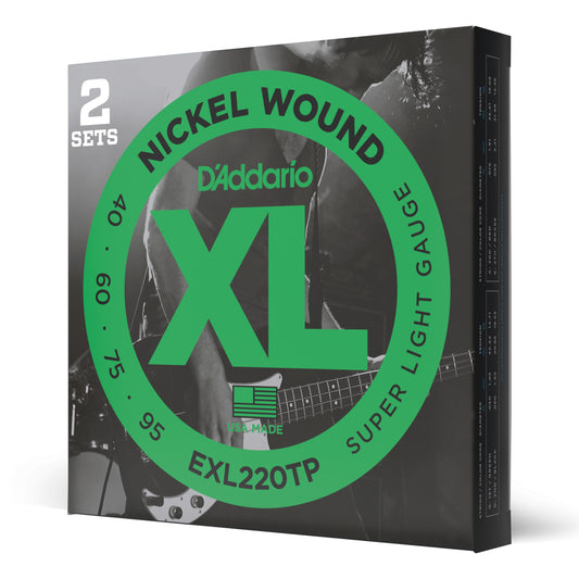 D'Addario Super Light, Long Scale, XL Nickel Bass Strings, 40-95, 2-Pack