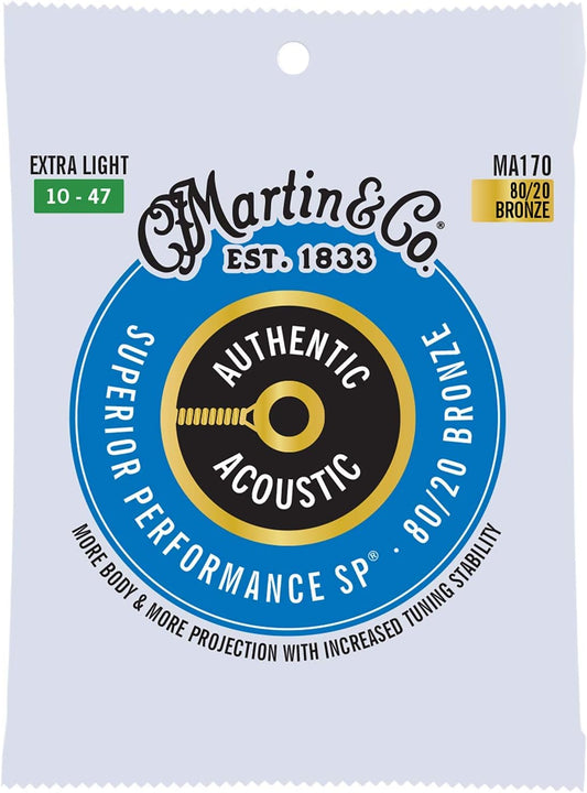 Martin MA170 80/20 Bronze Extra Light Acoustic Guitar Strings, 10-47