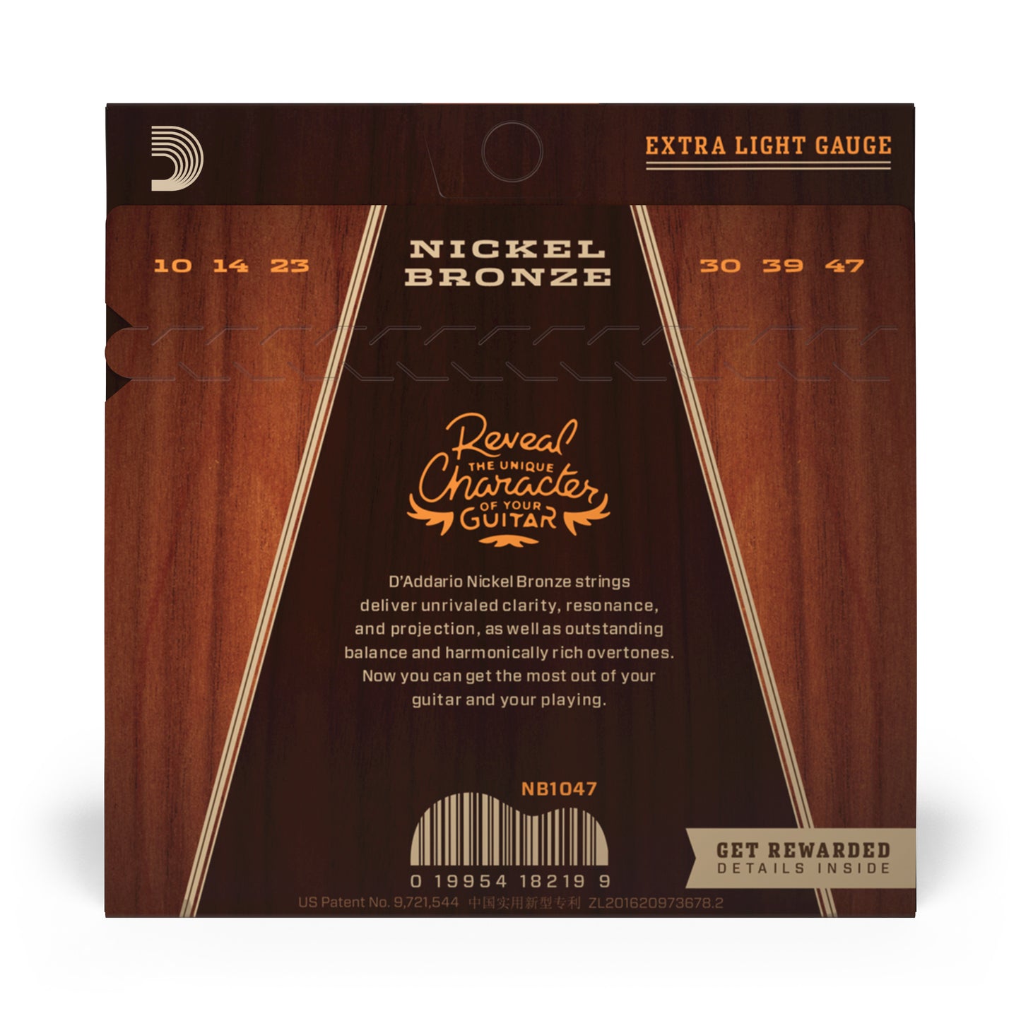 D'Addario NB1047 Nickel Bronze Acoustic Guitar Strings, Extra Light, 10-47