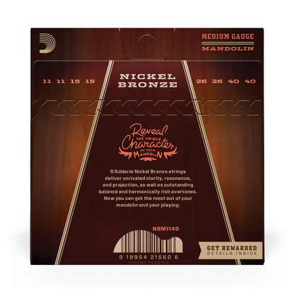 D'Addario NBM1140 Nickel Bronze Mandolin Strings, Medium, 11-40