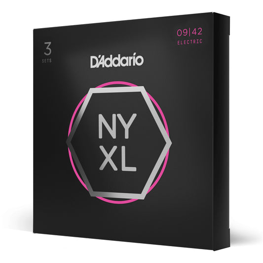 D'Addario NYXL0942-3P Nickel Wound Electric Guitar Strings, Super Light, 9-42, 3-Pack