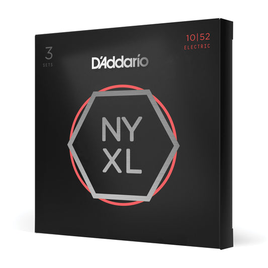 D'Addario NYXL1052-3P Light Top/Heavy Bottom, NYXL Electric Guitar Strings, 10-52, 3-Pack