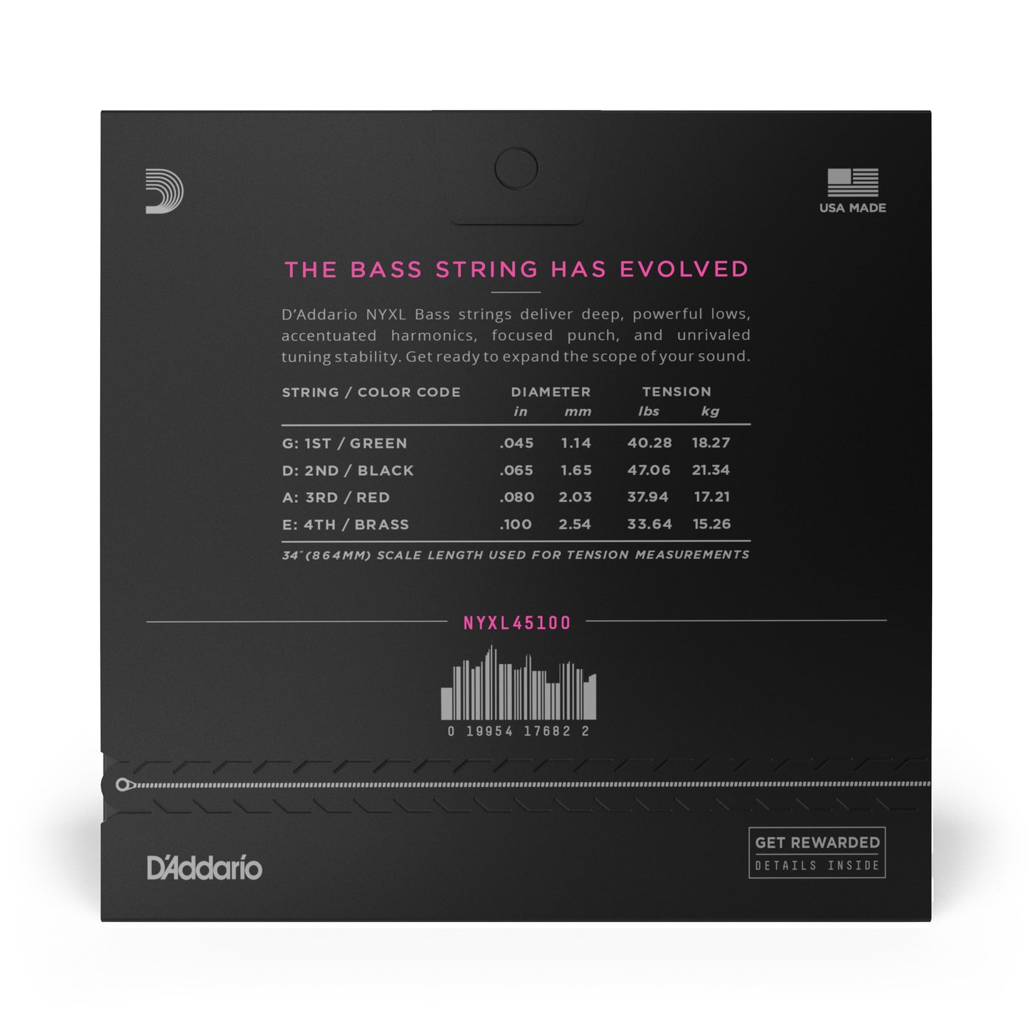 D'Addario Regular Light, Long Scale, NYXL Bass Strings, 45-100