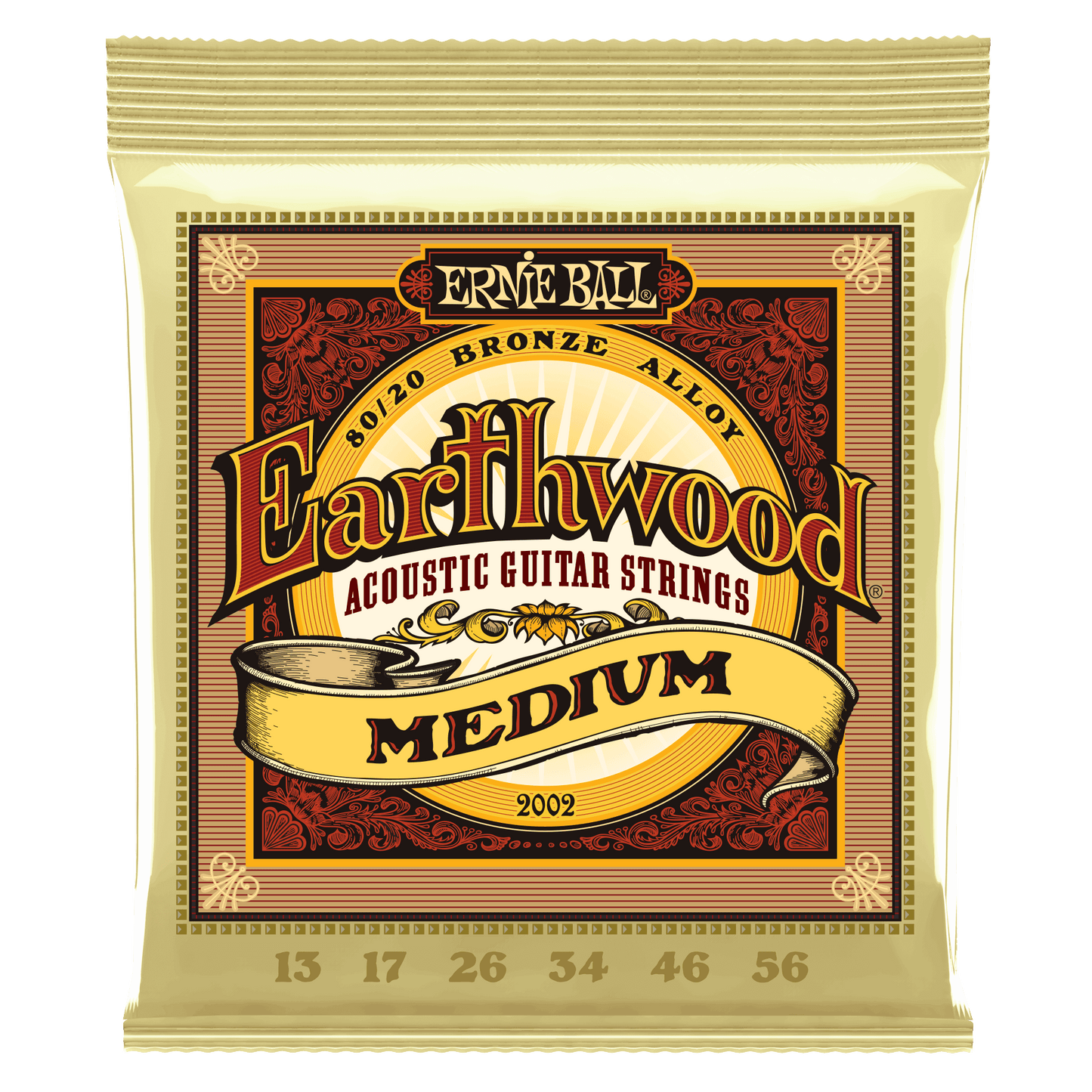 Ernie Ball 2002 Medium Earthwood 80/20 Bronze Acoustic Guitar Strings, 13-56