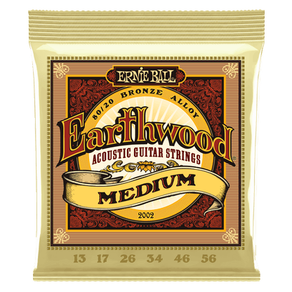 Ernie Ball 2002 Medium Earthwood 80/20 Bronze Acoustic Guitar Strings, 13-56