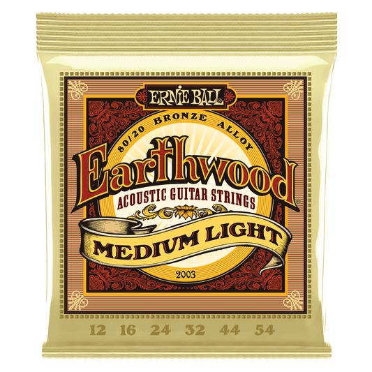 Ernie Ball 2003 Medium Light Earthwood 80/20 Bronze Acoustic Guitar Strings, 12-54