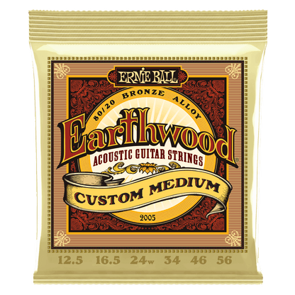 Ernie Ball 2005 Custom Medium Earthwood 80/20 Bronze Acoustic Guitar Strings, 12.5-56