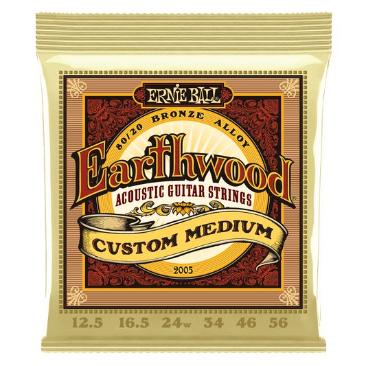Ernie Ball 2005 Custom Medium Earthwood 80/20 Bronze Acoustic Guitar Strings, 12.5-56